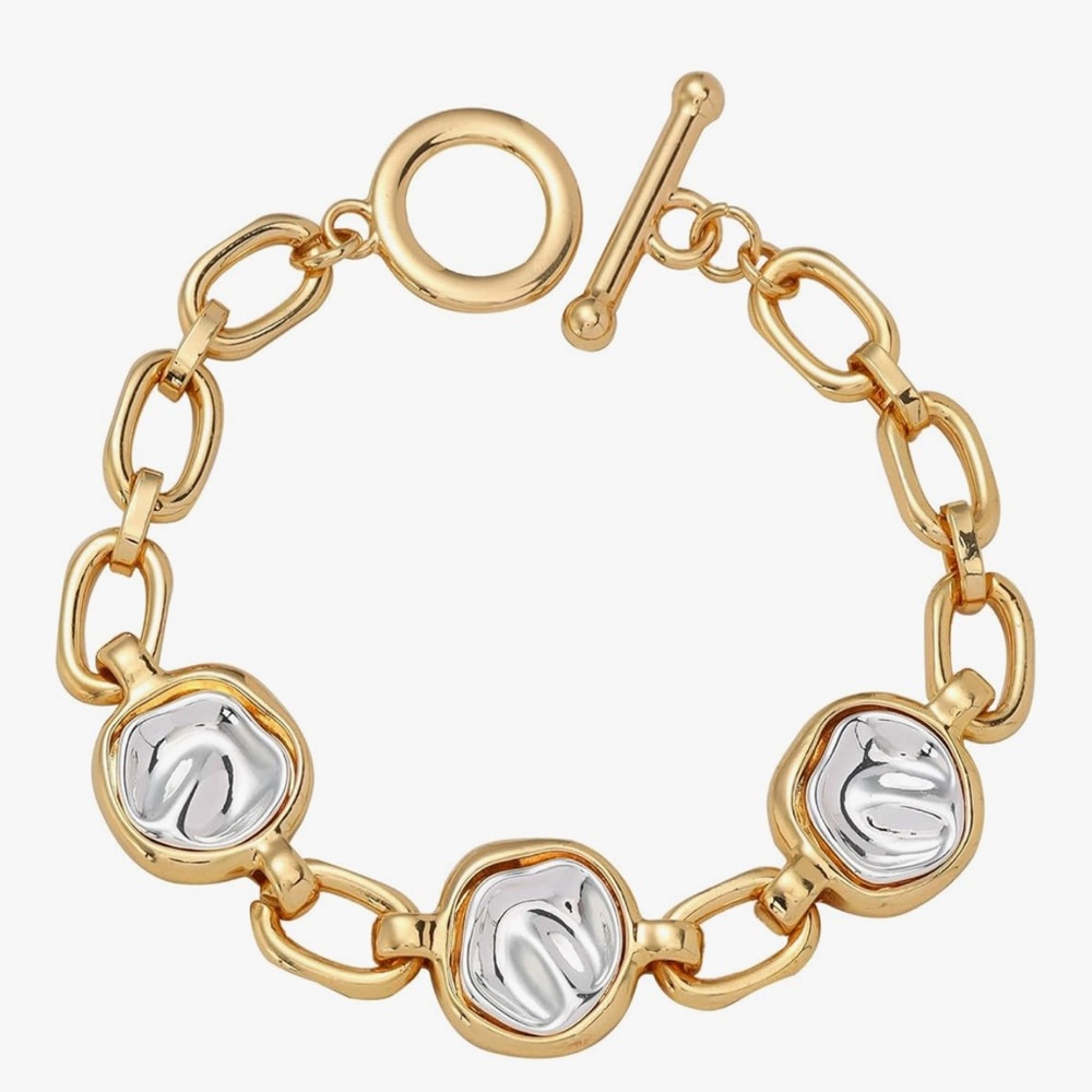 NEW 14K Gold and Silver Plated Special Cain Link with Toggle Clasp Closure